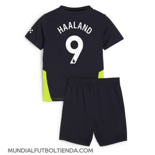 Camiseta Manchester City Erling Haaland #9 Segunda Equipación Replica 2024-25 para niños mangas cortas (+ Pantalones cortos)